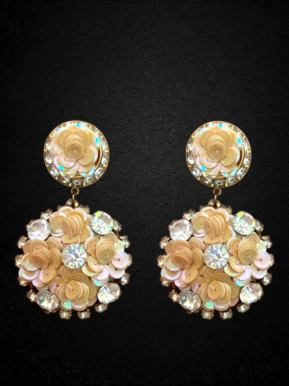 Vintage 80s Sequin Rhinestone Dangle Earrings Pretty in Pink Prom Madonna Glam